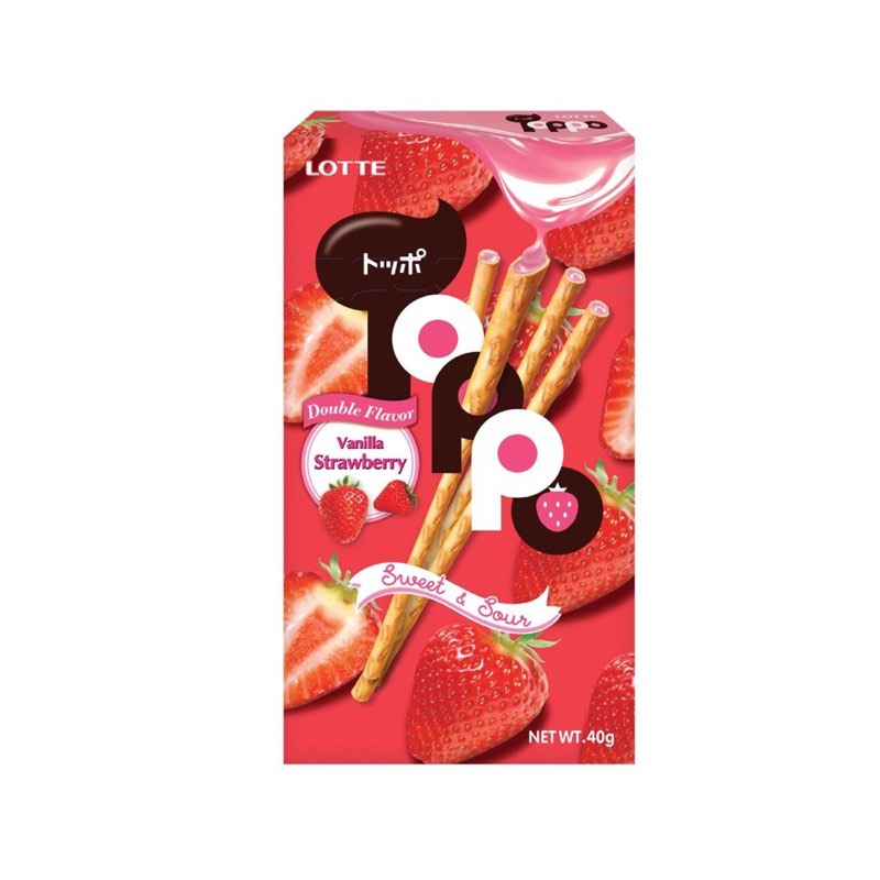 Lotte Toppo Vanilla Strawberry Filled Pretzel Sticks 40g