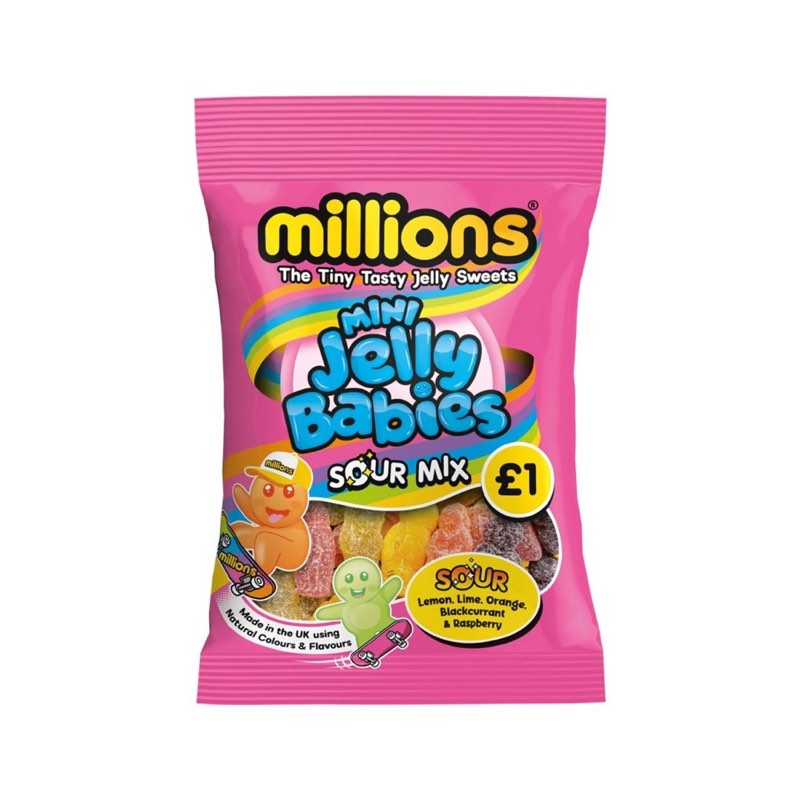 Millions Mini Jelly Babies Sour Mix Bag 100g
